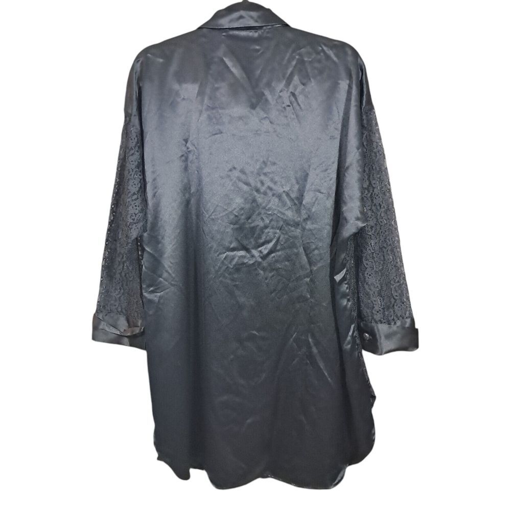 Victoria Secret Gold Label Tunic Top NavyBlue Lace Satin Long Sleeve M L Vintage - Picture 2 of 13